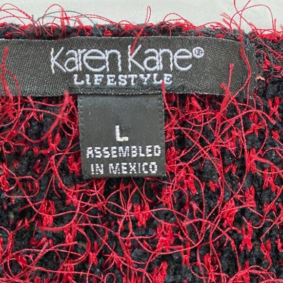 Karen Kane Lifestyle Red & Black Textured Long Sleeve Knit Sweater Size L Y2K - Picture 3 of 9